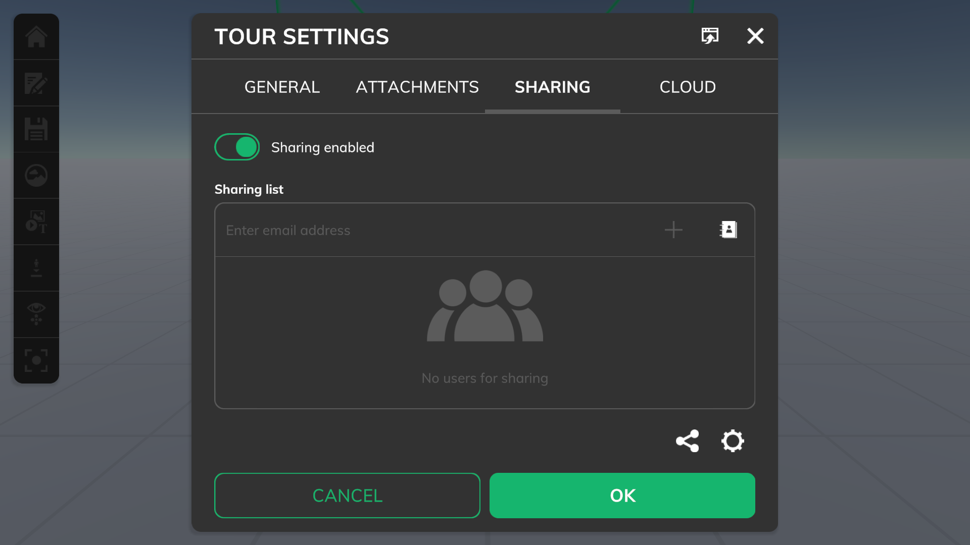 Tour sharing settings