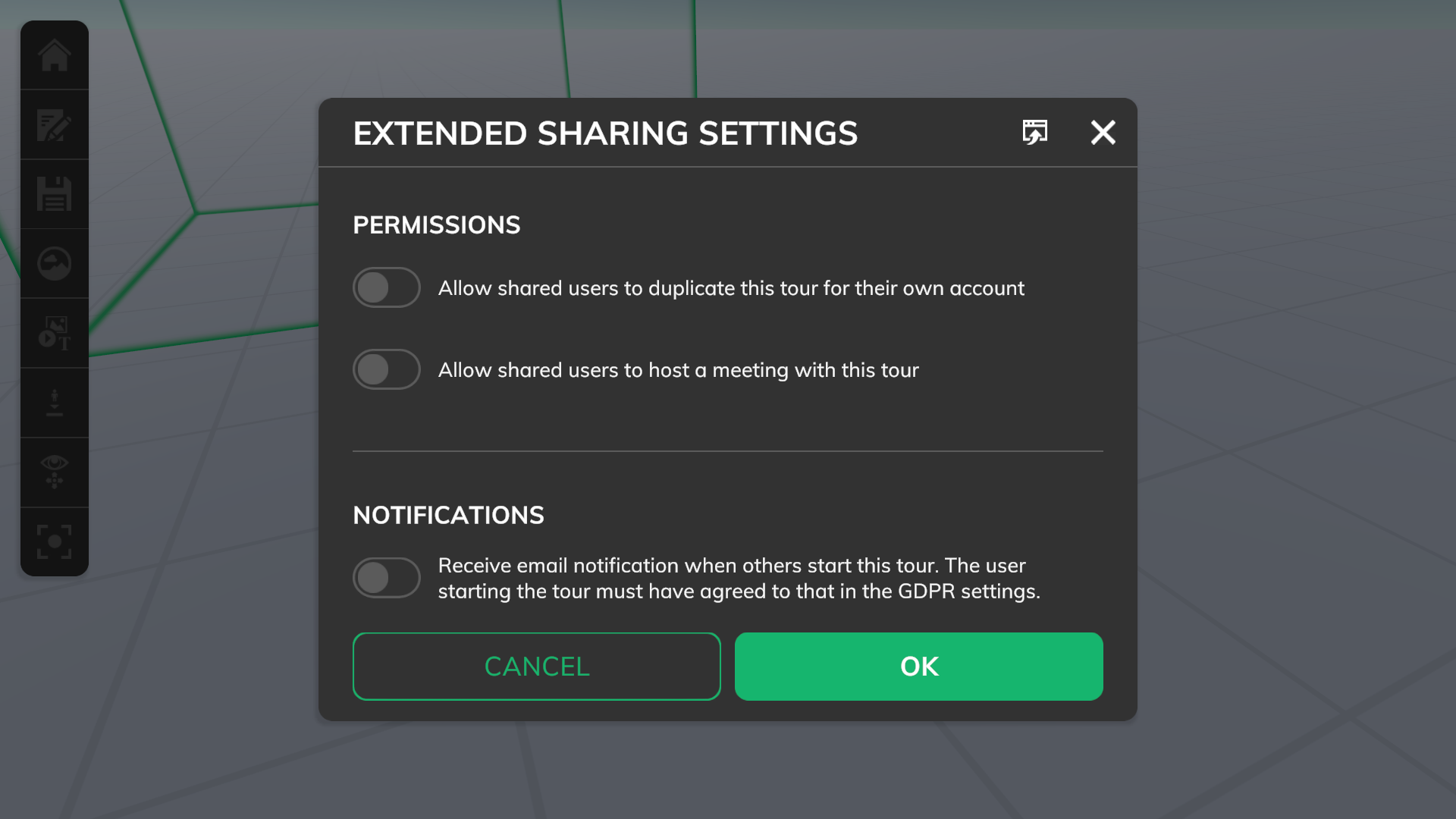Tour extended sharing settings